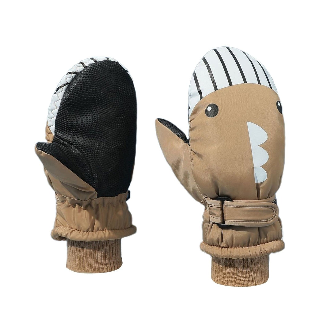 1 Pair Windproof Adjustable Fasten Tape Elastic Knitting Cuffs Children Gloves Winter Waterproof Cartoon Shark Shape Image 1