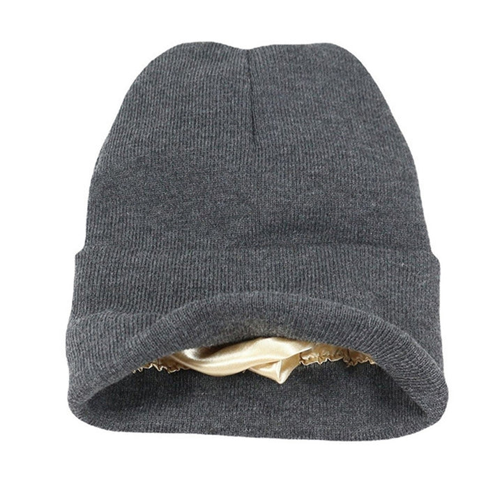 Autumn Winter Women Thermal Hat Solid Color Satin Lined No Brim Stretch Coldproof Knitting Beanie Hat Streetwear Image 2