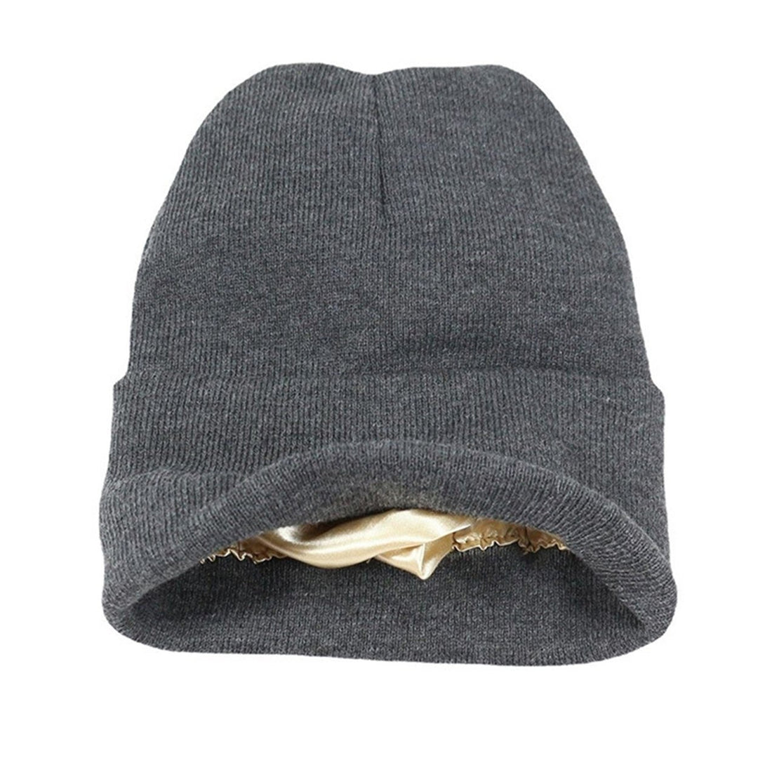 Autumn Winter Women Thermal Hat Solid Color Satin Lined No Brim Stretch Coldproof Knitting Beanie Hat Streetwear Image 1