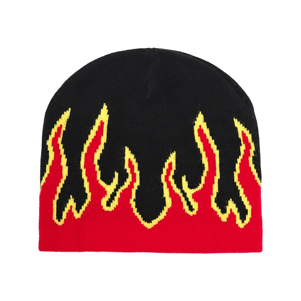 Thick Warm Ear Protection Beanie Hat Men Winter Flame Print Riding Knitted Hat Costume Accessories Image 2