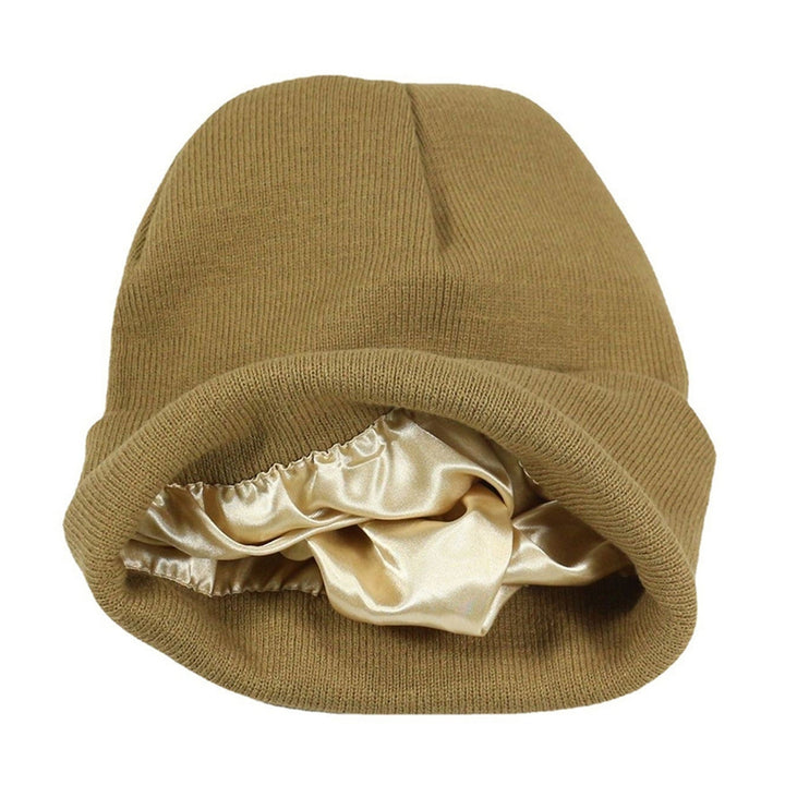 Autumn Winter Women Thermal Hat Solid Color Satin Lined No Brim Stretch Coldproof Knitting Beanie Hat Streetwear Image 3