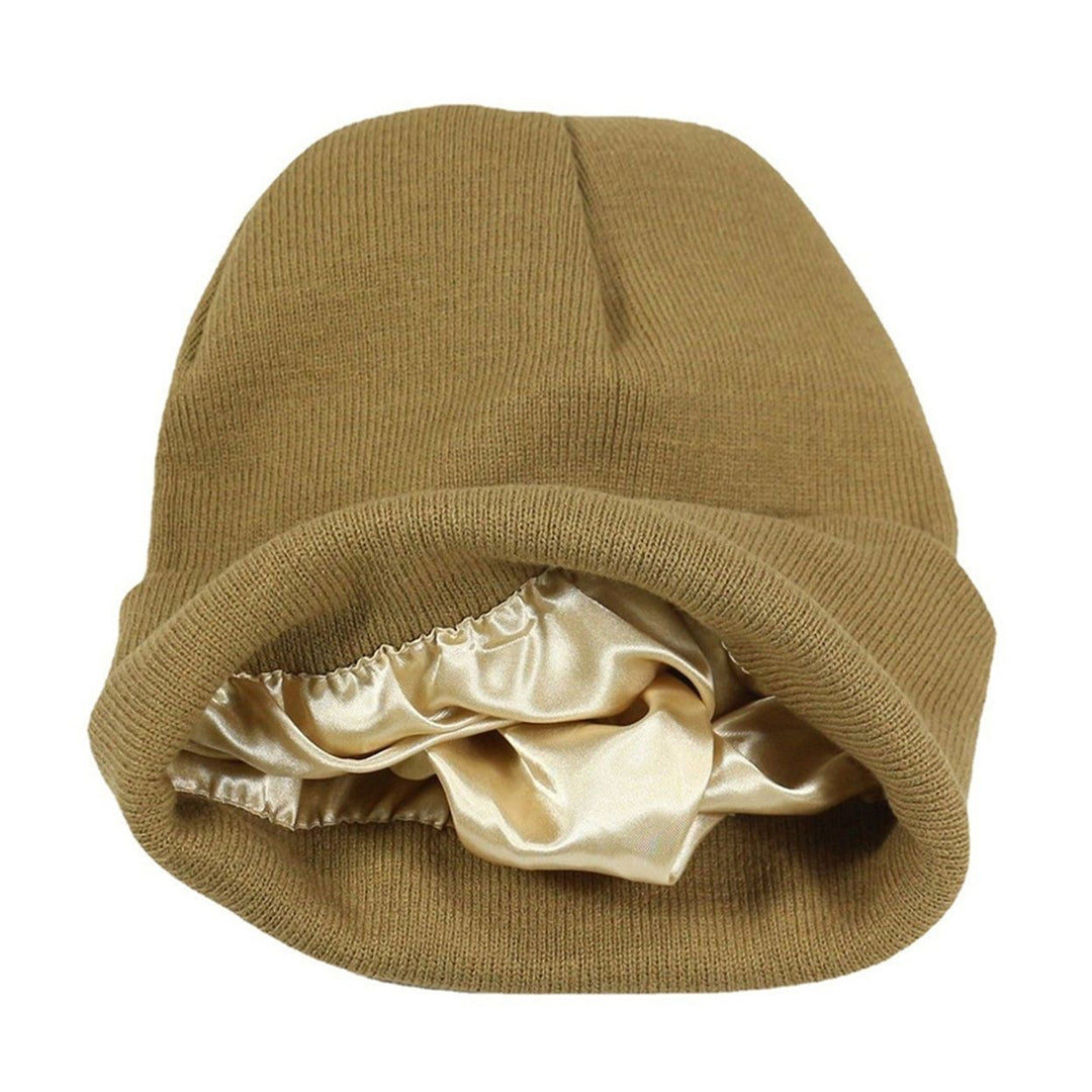 Autumn Winter Women Thermal Hat Solid Color Satin Lined No Brim Stretch Coldproof Knitting Beanie Hat Streetwear Image 1