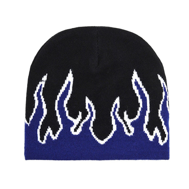 Thick Warm Ear Protection Beanie Hat Men Winter Flame Print Riding Knitted Hat Costume Accessories Image 1