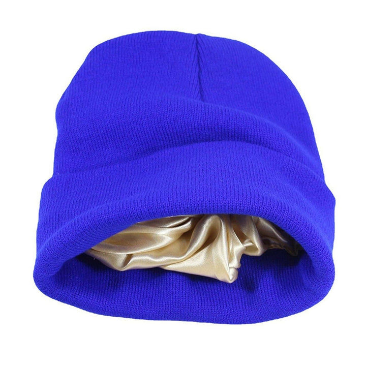 Autumn Winter Women Thermal Hat Solid Color Satin Lined No Brim Stretch Coldproof Knitting Beanie Hat Streetwear Image 4