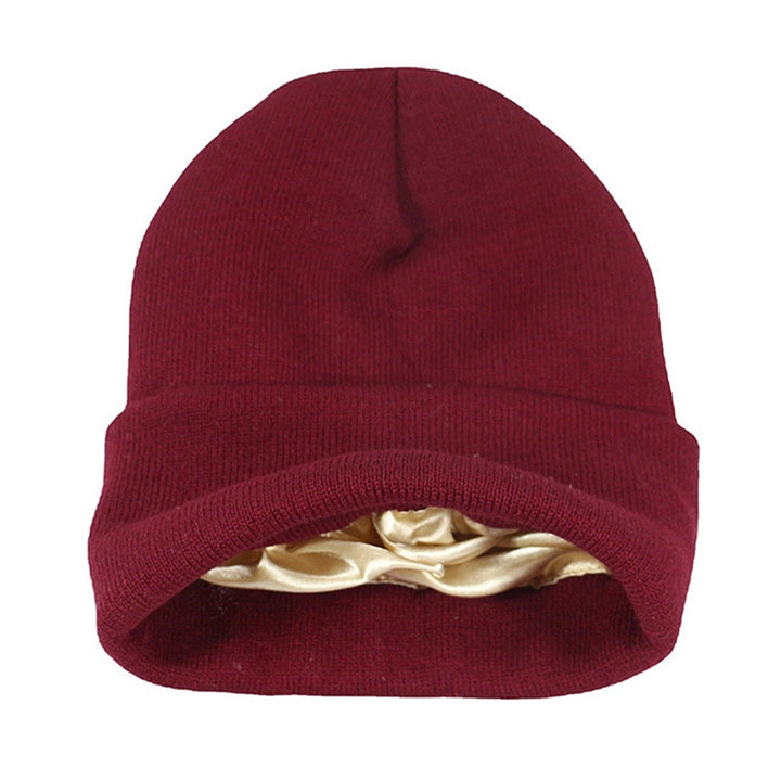 Autumn Winter Women Thermal Hat Solid Color Satin Lined No Brim Stretch Coldproof Knitting Beanie Hat Streetwear Image 4