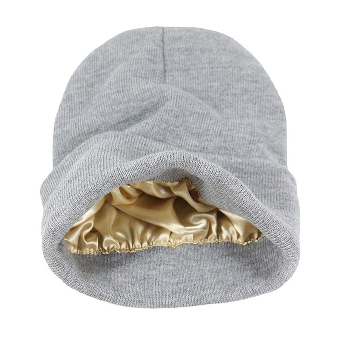 Autumn Winter Women Thermal Hat Solid Color Satin Lined No Brim Stretch Coldproof Knitting Beanie Hat Streetwear Image 1