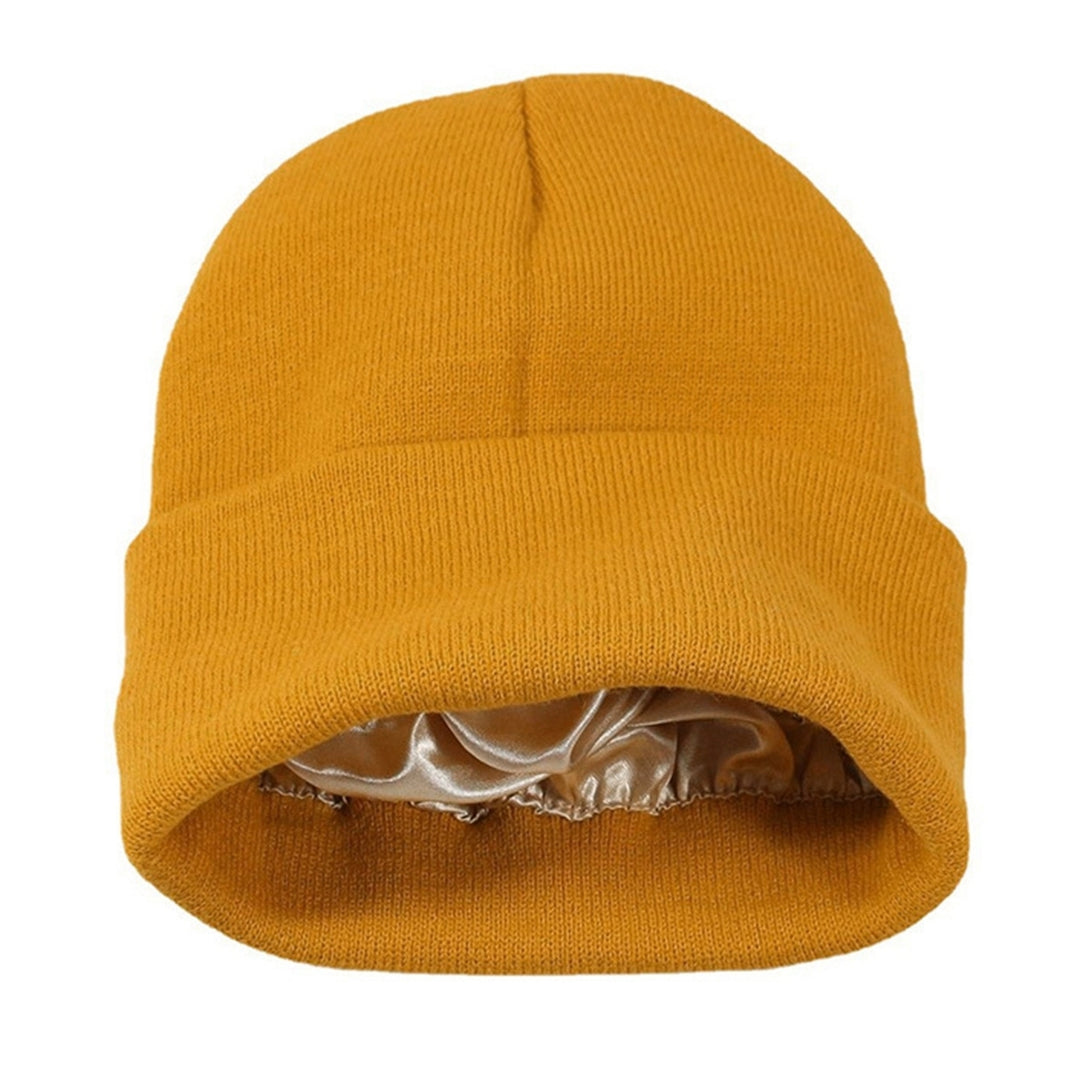 Autumn Winter Women Thermal Hat Solid Color Satin Lined No Brim Stretch Coldproof Knitting Beanie Hat Streetwear Image 10