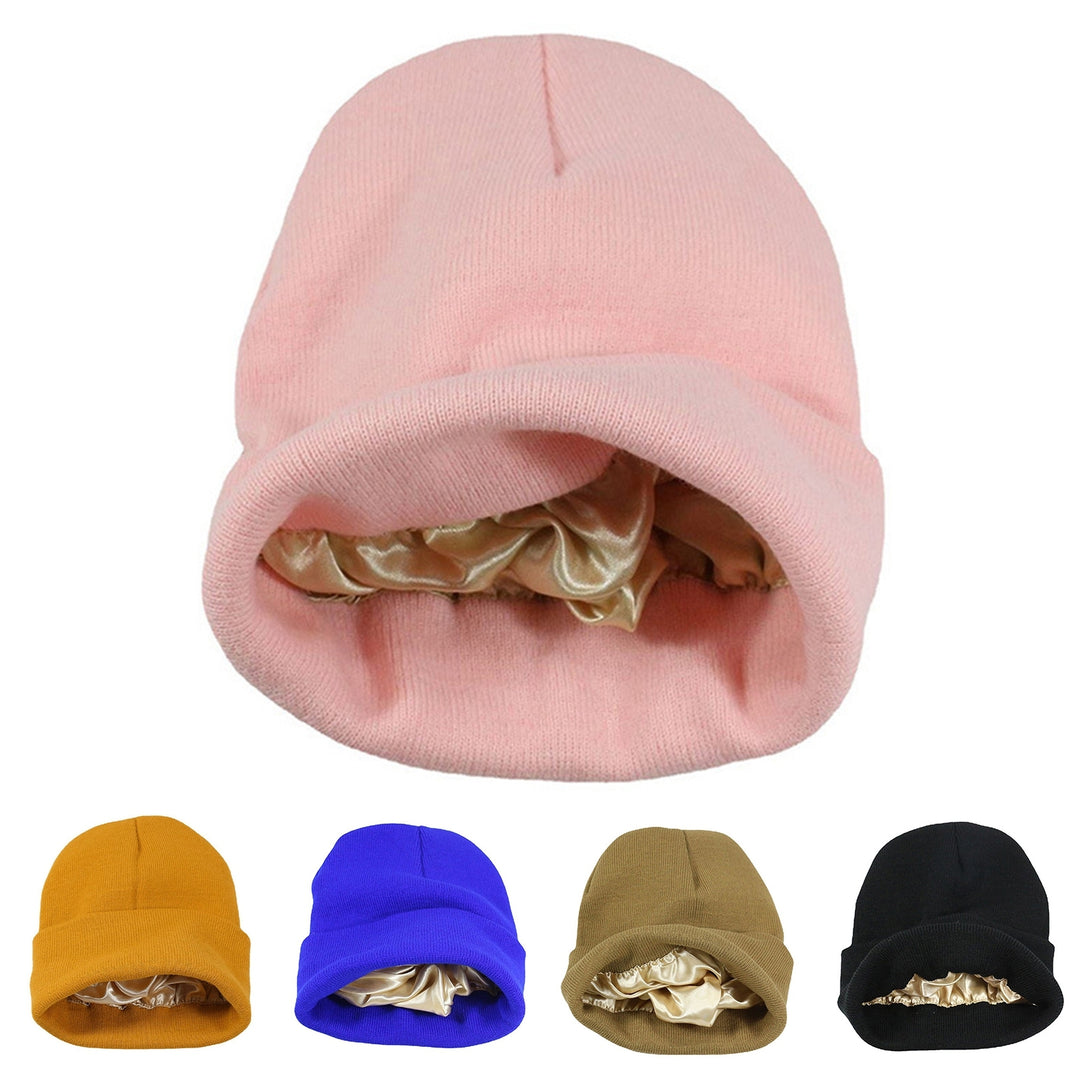 Autumn Winter Women Thermal Hat Solid Color Satin Lined No Brim Stretch Coldproof Knitting Beanie Hat Streetwear Image 11