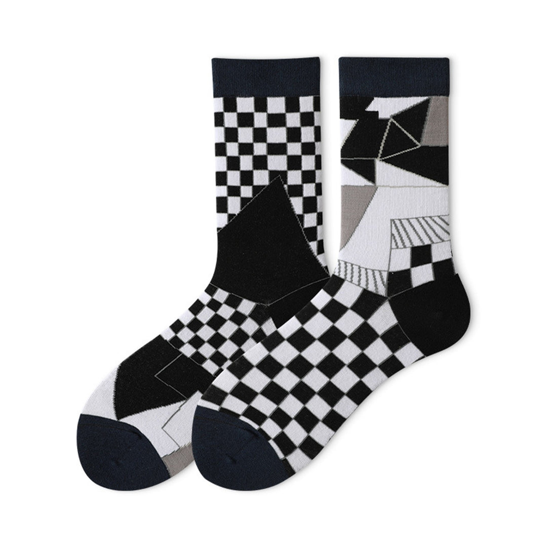 1 Pair Autumn Winter Women Socks Irregular Geometric Pattern Good Elasticity Moisture Absorption Mid Tube Socks Daily Image 4