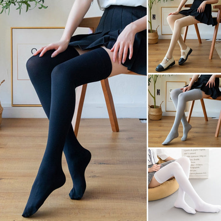 1 Pair Women Stockings Solid Color High Stretch Long Tube Spring Autumn Lolita Velvet Thigh High Socks Streetwear Image 1