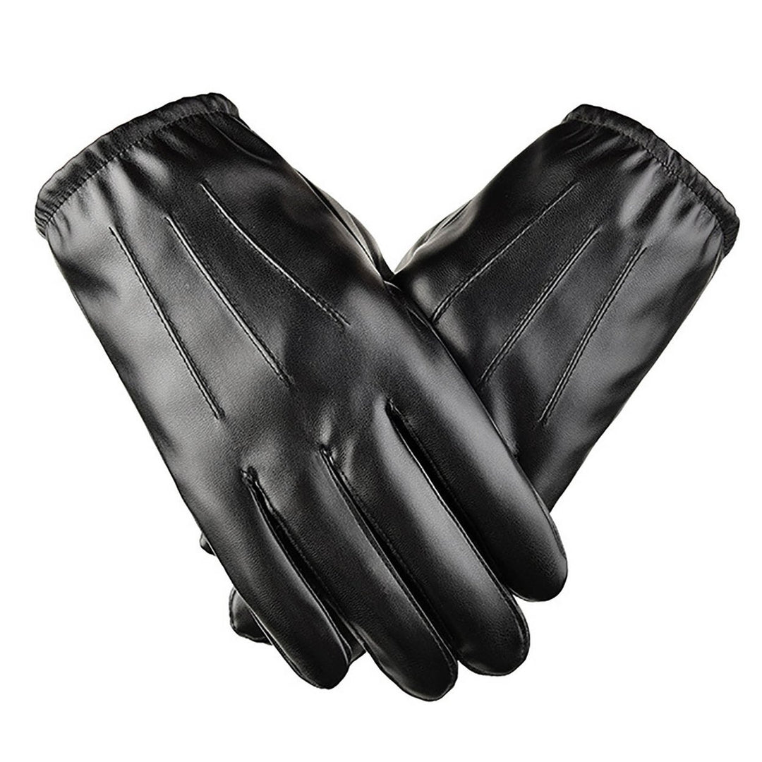 1 Pair Men Gloves Solid Color Full Finger Thickened Plush Lining Touch Screen Faux Leather Coldproof Riding Driving Image 4
