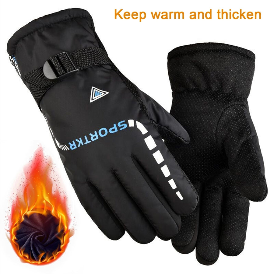 1 Pair Letter Print Full Finger Thickened Fleece Lining Adjustable Buckle Men Gloves Winter Windproof Non-slip Sports Image 1