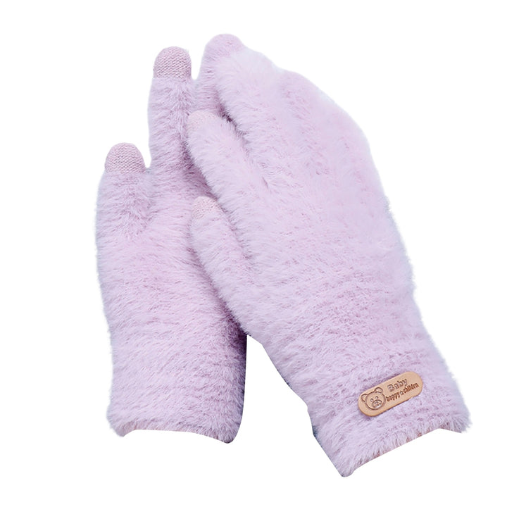 1 Pair Women Winter Gloves Cozy Solid Color Full Finger Plush Elastic Keep Warm Furry Thicken Lady Gloves Winter Daily Image 4