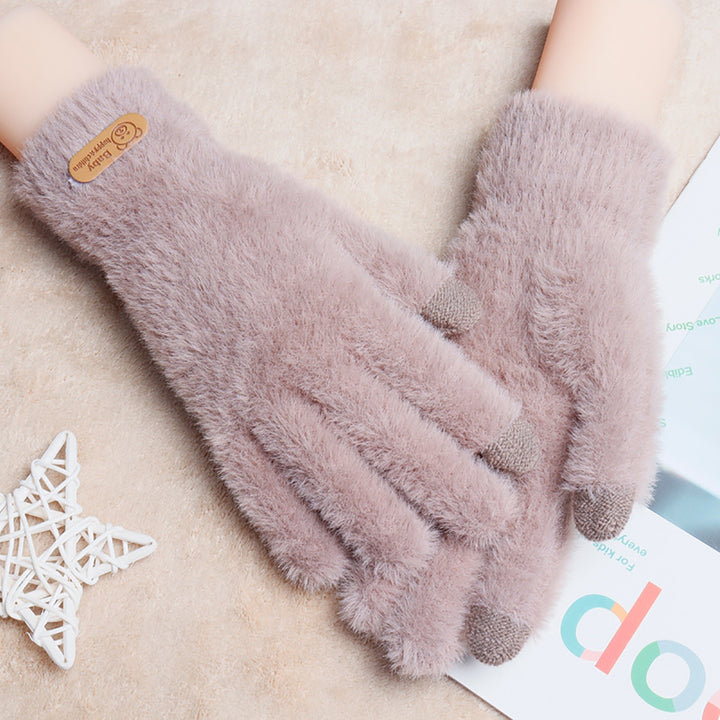 1 Pair Women Winter Gloves Cozy Solid Color Full Finger Plush Elastic Keep Warm Furry Thicken Lady Gloves Winter Daily Image 7