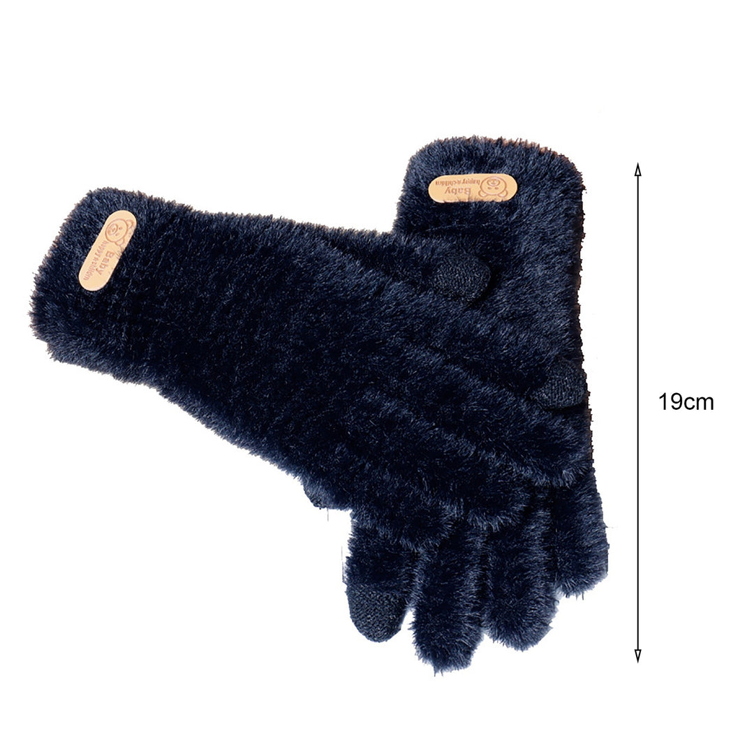 1 Pair Women Winter Gloves Cozy Solid Color Full Finger Plush Elastic Keep Warm Furry Thicken Lady Gloves Winter Daily Image 9