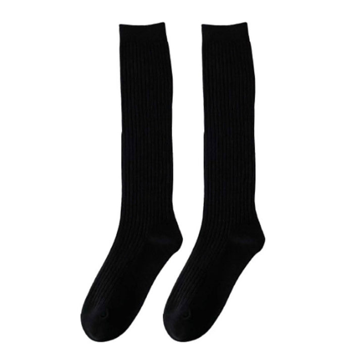 1 Pair Japanese Style Ribbed Elastic Knee Socks Girls Autumn Winter Solid Knitting Tube Socks Image 2