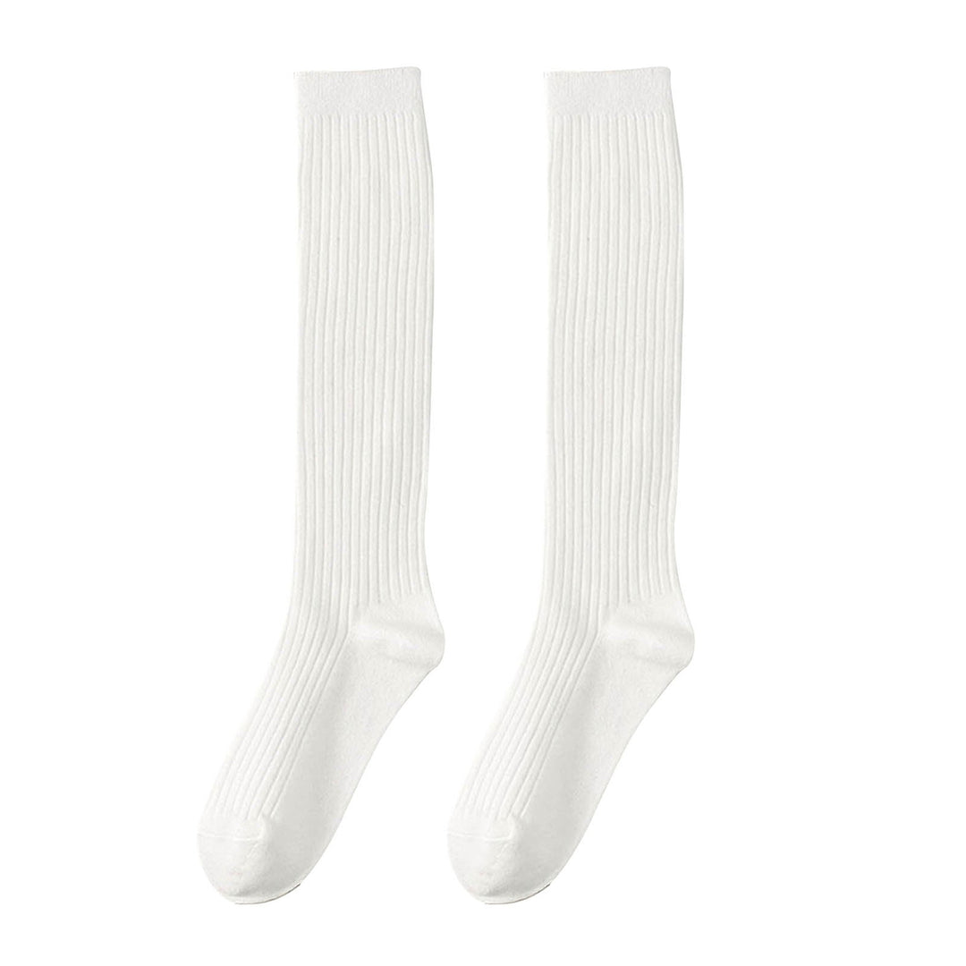 1 Pair Japanese Style Ribbed Elastic Knee Socks Girls Autumn Winter Solid Knitting Tube Socks Image 3