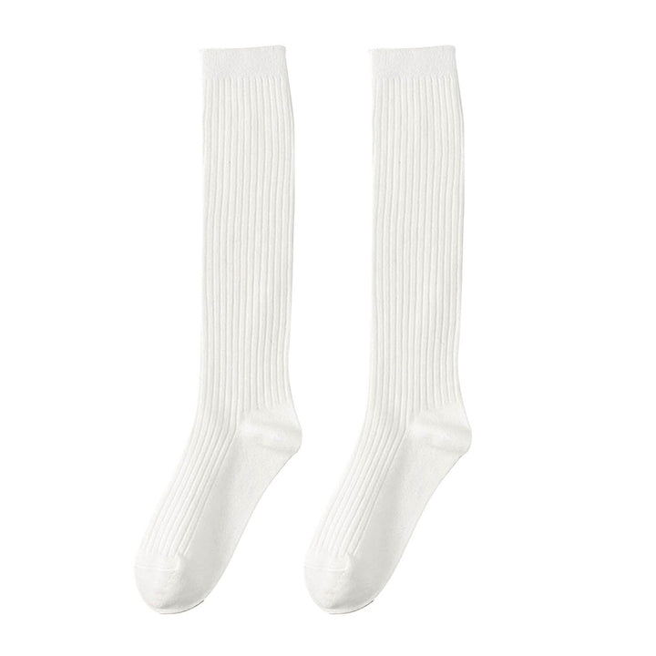 1 Pair Japanese Style Ribbed Elastic Knee Socks Girls Autumn Winter Solid Knitting Tube Socks Image 3