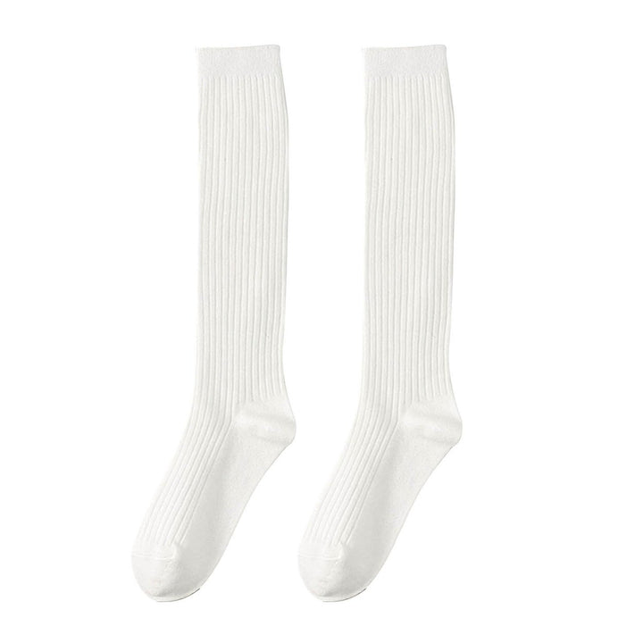 1 Pair Japanese Style Ribbed Elastic Knee Socks Girls Autumn Winter Solid Knitting Tube Socks Image 1