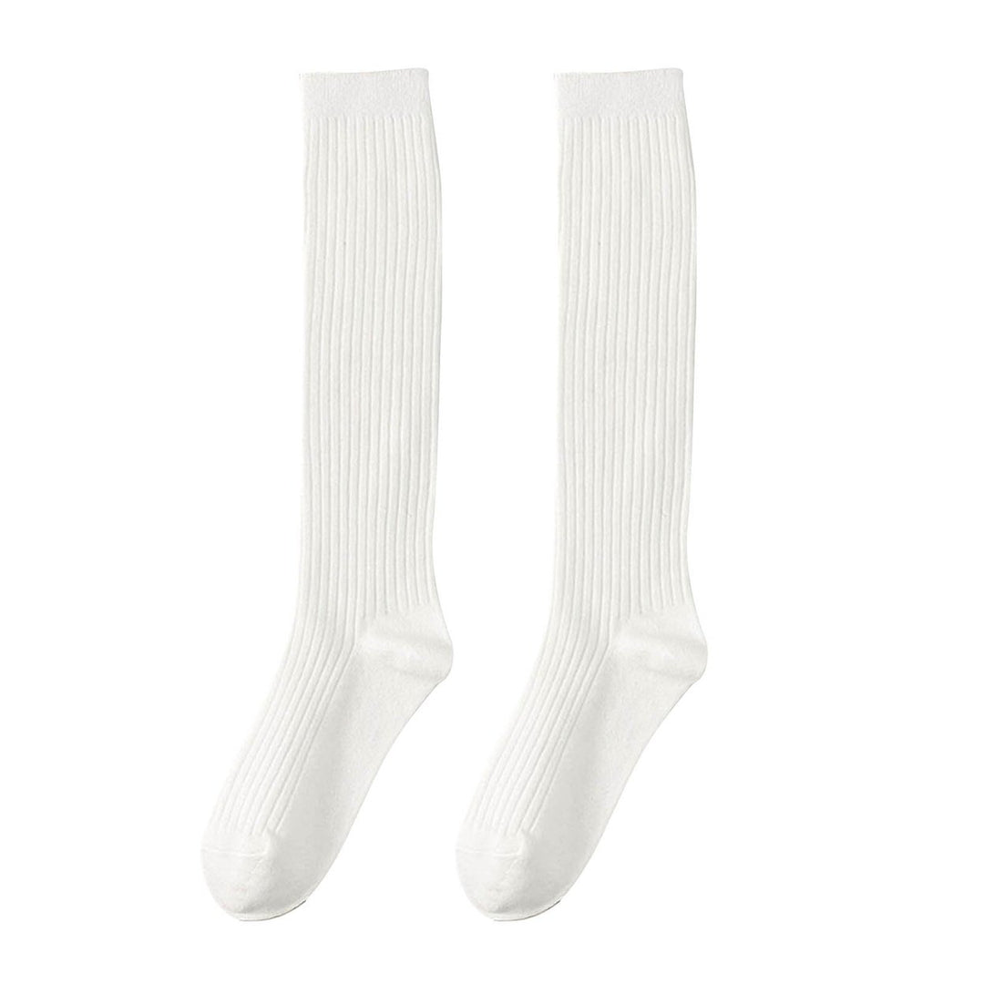 1 Pair Japanese Style Ribbed Elastic Knee Socks Girls Autumn Winter Solid Knitting Tube Socks Image 1