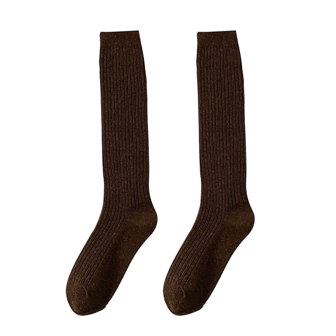 1 Pair Japanese Style Ribbed Elastic Knee Socks Girls Autumn Winter Solid Knitting Tube Socks Image 1