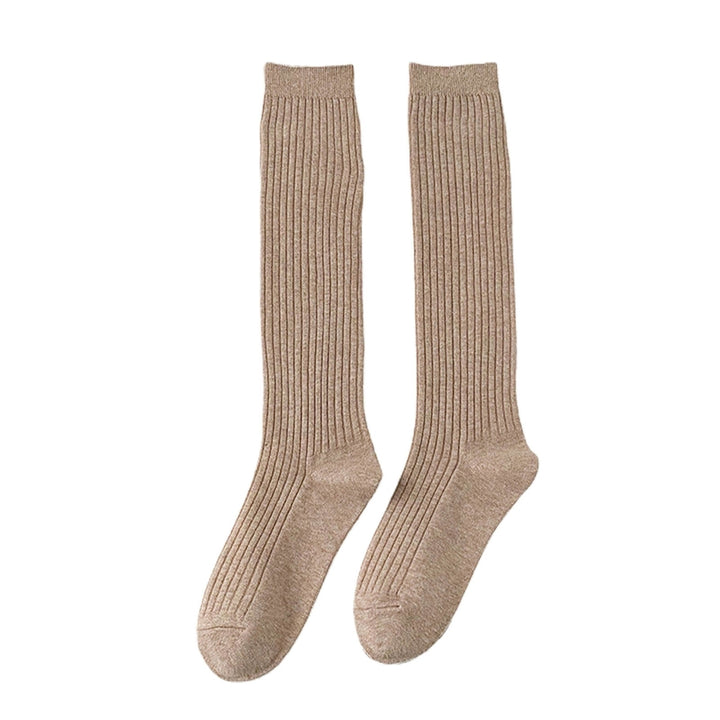 1 Pair Japanese Style Ribbed Elastic Knee Socks Girls Autumn Winter Solid Knitting Tube Socks Image 4