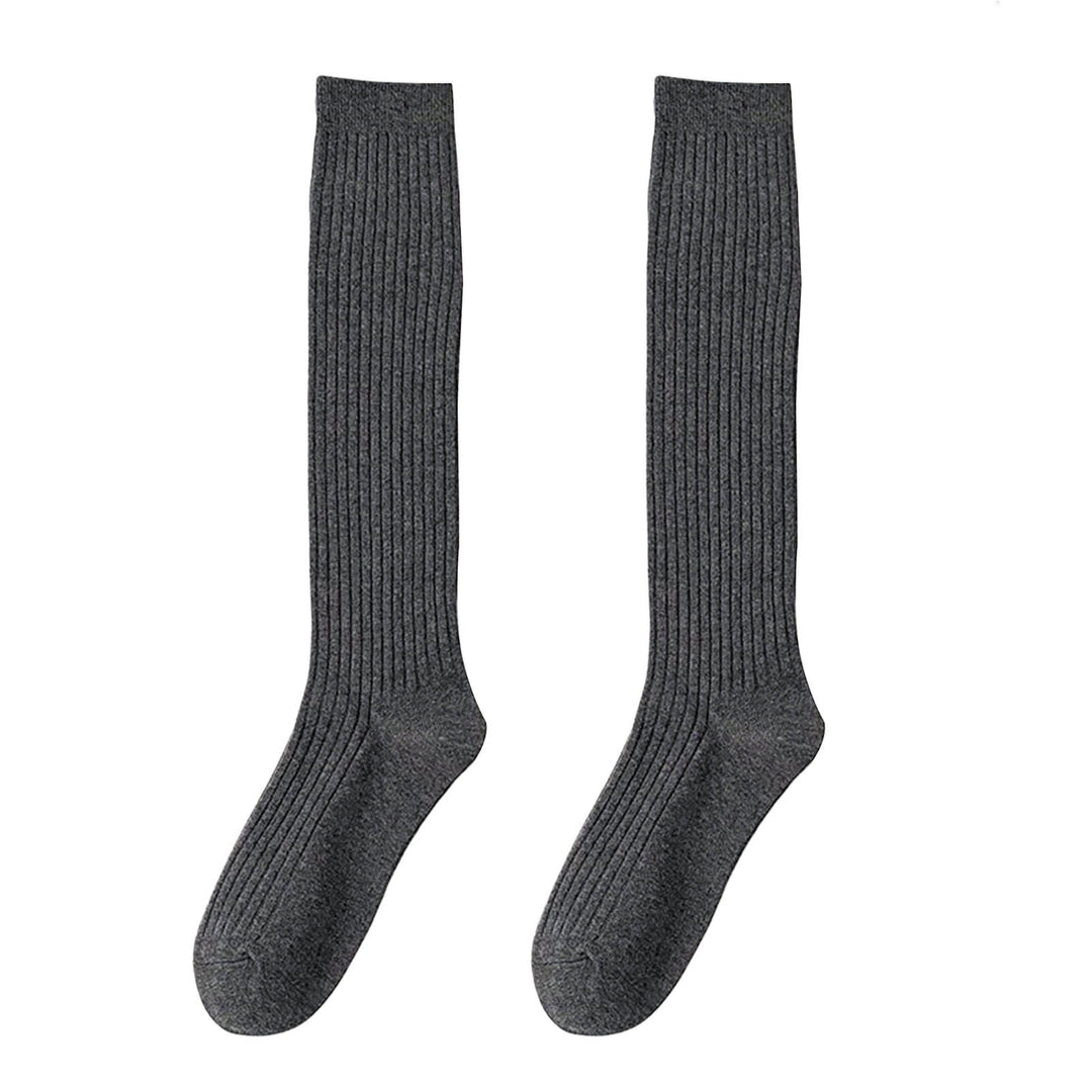 1 Pair Japanese Style Ribbed Elastic Knee Socks Girls Autumn Winter Solid Knitting Tube Socks Image 6