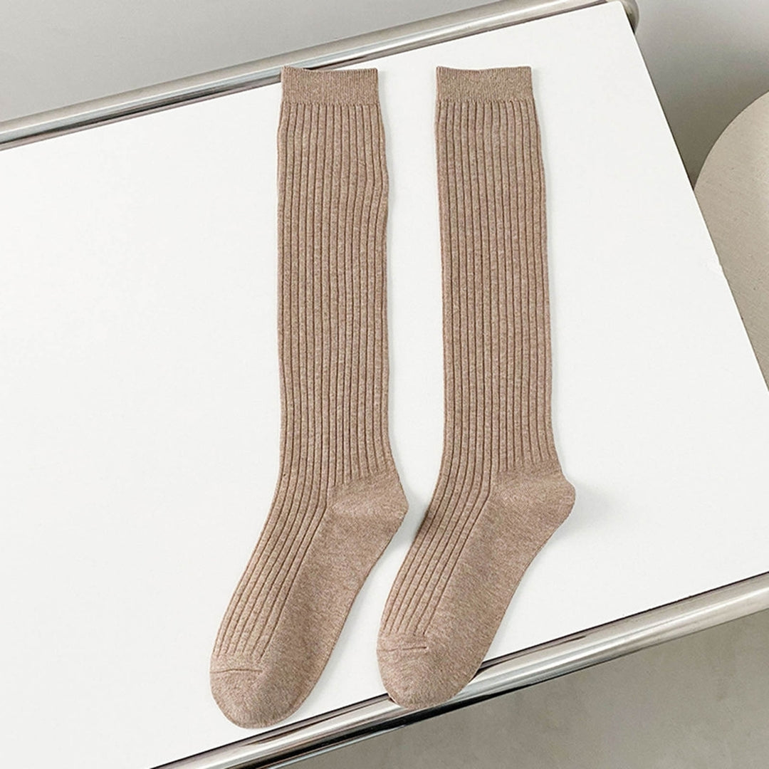 1 Pair Japanese Style Ribbed Elastic Knee Socks Girls Autumn Winter Solid Knitting Tube Socks Image 12