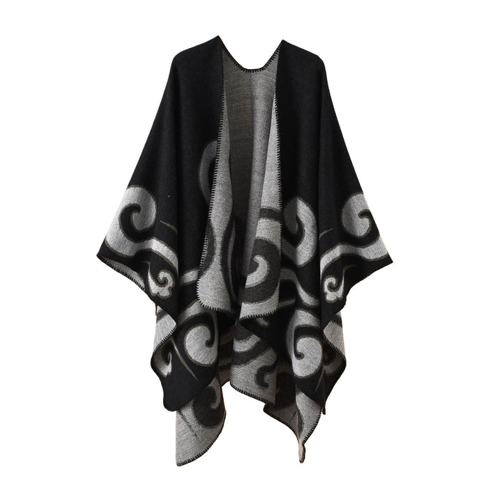 Women Autumn Cape Knitting Cardigan Printing Loose Irregular Hem Warm Soft Print Bohemian Women Autumn Cloak Women Image 2