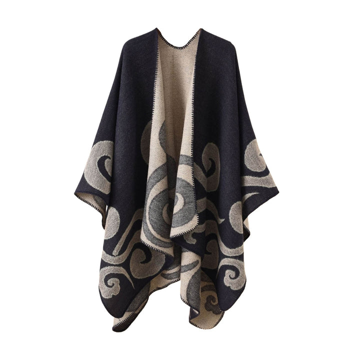 Women Autumn Cape Knitting Cardigan Printing Loose Irregular Hem Warm Soft Print Bohemian Women Autumn Cloak Women Image 7