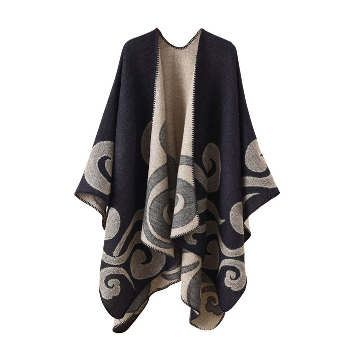 Women Autumn Cape Knitting Cardigan Printing Loose Irregular Hem Warm Soft Print Bohemian Women Autumn Cloak Women Image 1