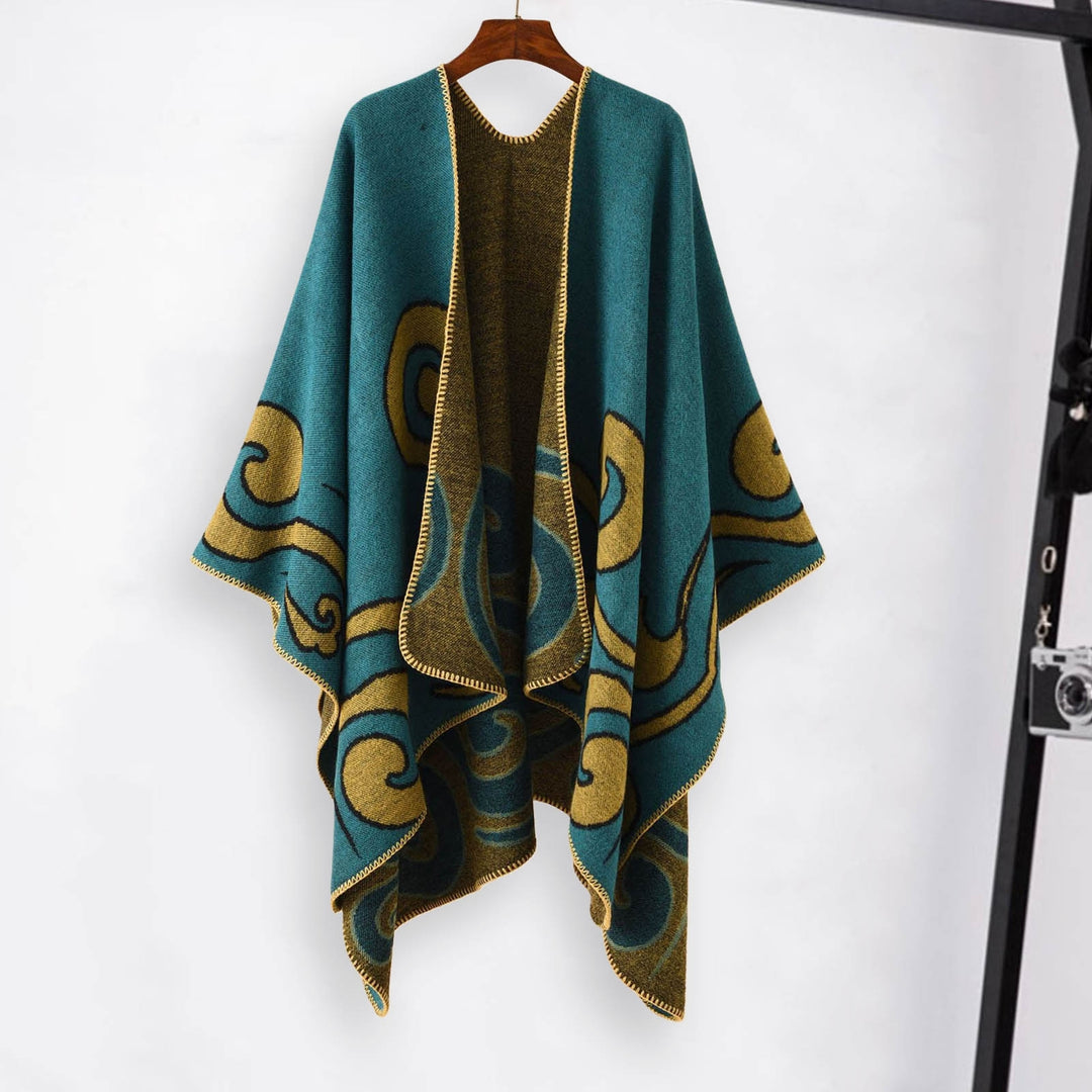 Women Autumn Cape Knitting Cardigan Printing Loose Irregular Hem Warm Soft Print Bohemian Women Autumn Cloak Women Image 9