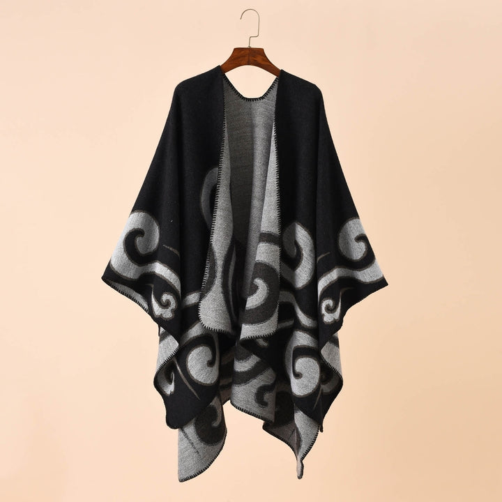 Women Autumn Cape Knitting Cardigan Printing Loose Irregular Hem Warm Soft Print Bohemian Women Autumn Cloak Women Image 11