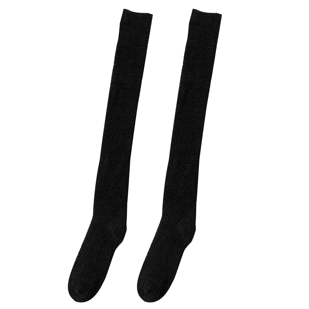 1 Pair Japanese Style Thickened Coral Fleece Solid Color Thigh Stockings Autumn Winter Women Warm Over Knee Socks Image 2