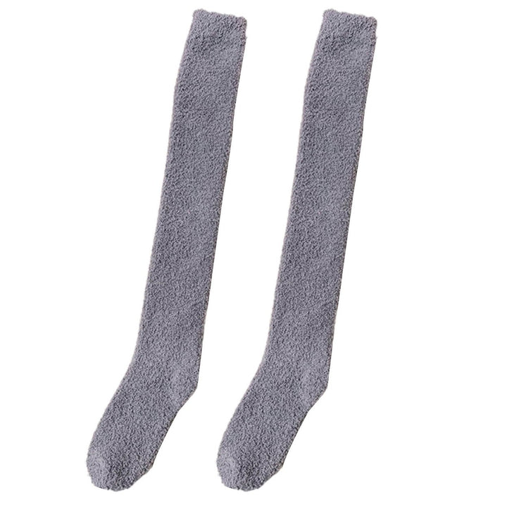 1 Pair Japanese Style Thickened Coral Fleece Solid Color Thigh Stockings Autumn Winter Women Warm Over Knee Socks Image 1