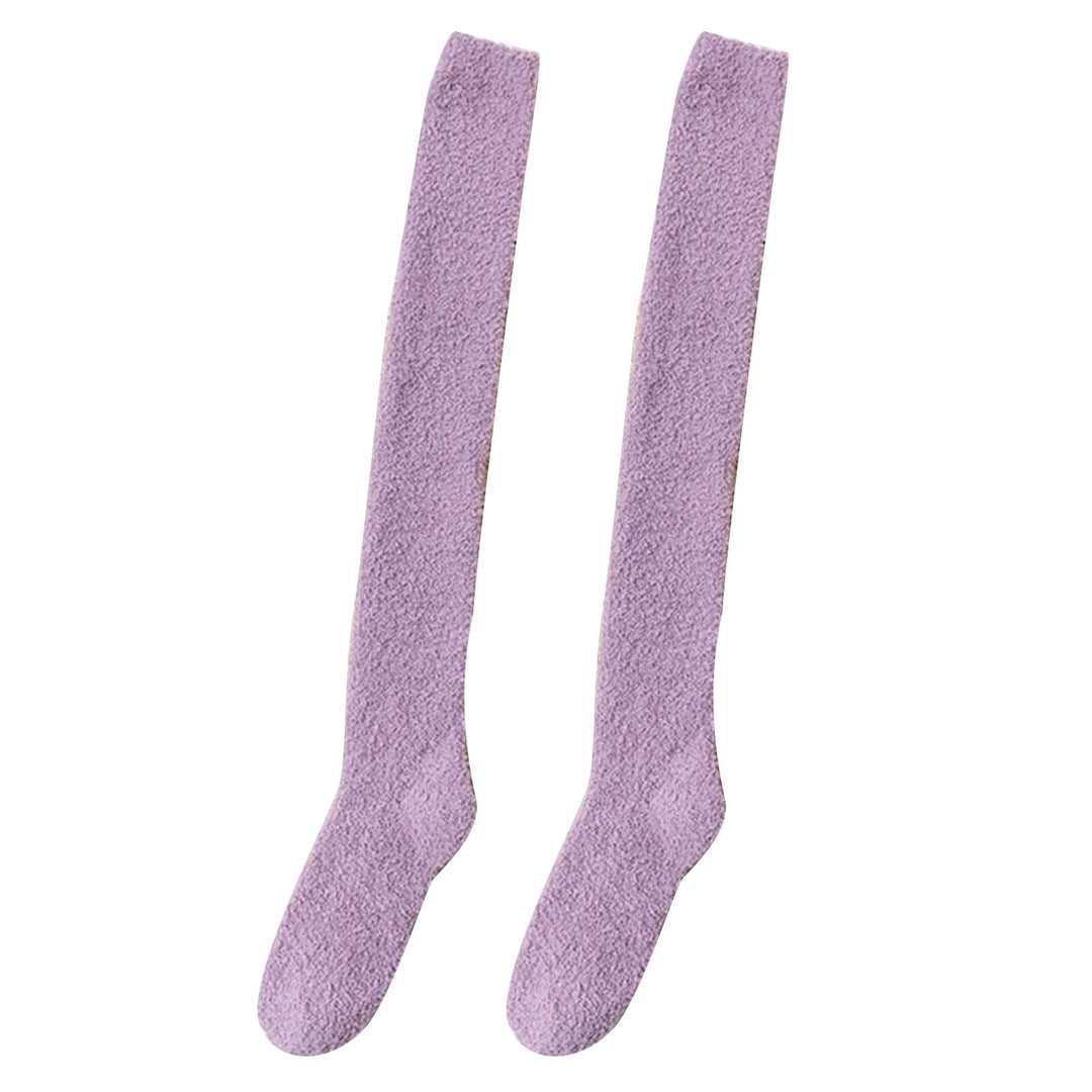 1 Pair Japanese Style Thickened Coral Fleece Solid Color Thigh Stockings Autumn Winter Women Warm Over Knee Socks Image 7