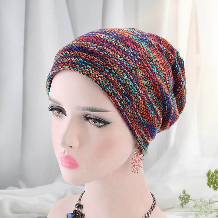Brimless Thickened Fleece Lining Knitted Hat Unisex Winter Colorful Striped Riding Knitted Beanie Hat Image 4