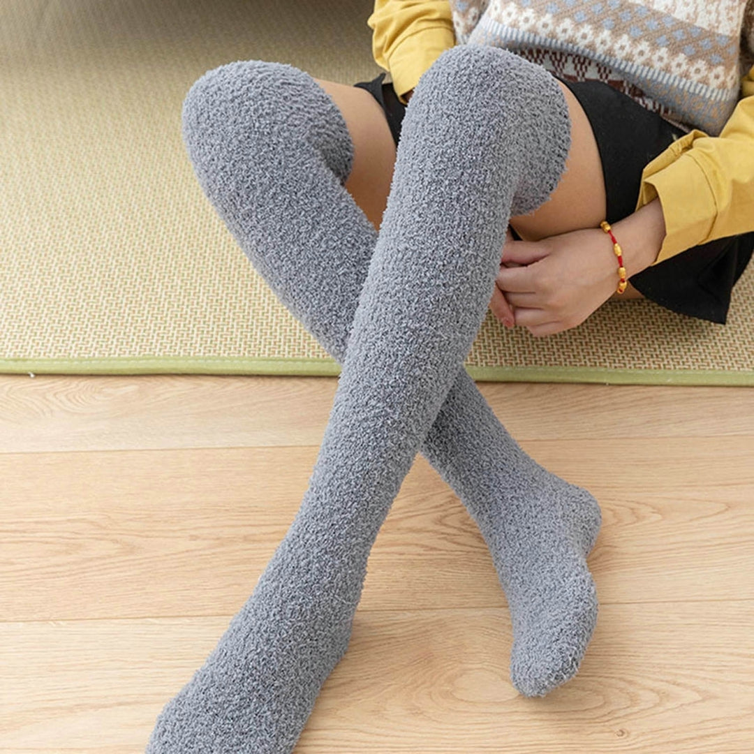 1 Pair Japanese Style Thickened Coral Fleece Solid Color Thigh Stockings Autumn Winter Women Warm Over Knee Socks Image 12