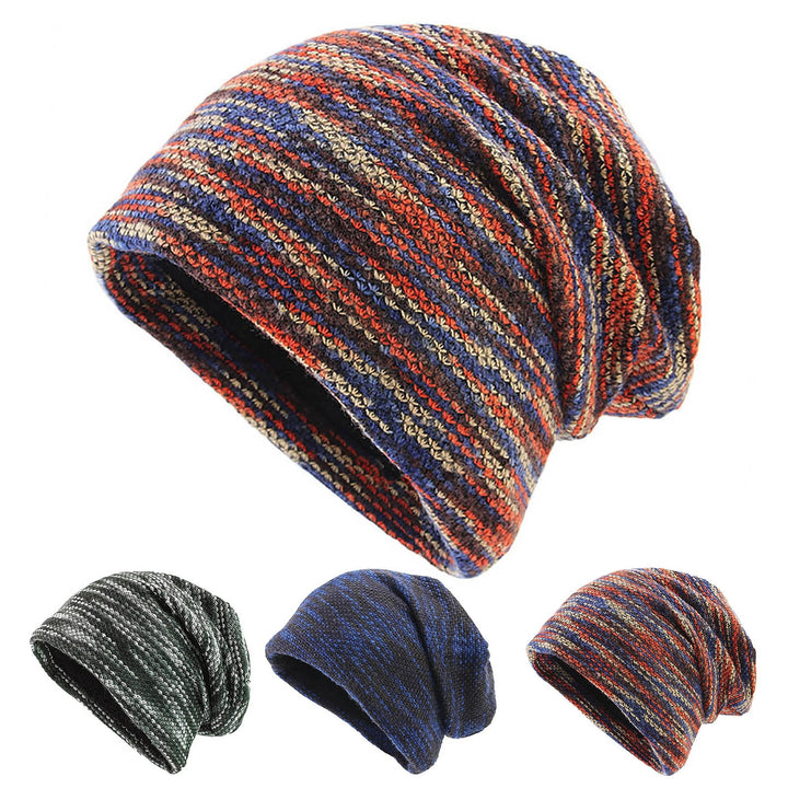 Brimless Thickened Fleece Lining Knitted Hat Unisex Winter Colorful Striped Riding Knitted Beanie Hat Image 7