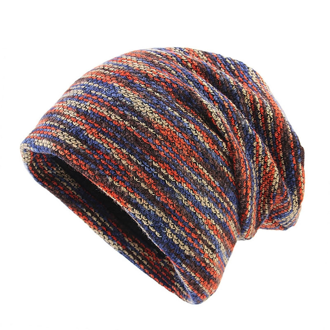 Brimless Thickened Fleece Lining Knitted Hat Unisex Winter Colorful Striped Riding Knitted Beanie Hat Image 1