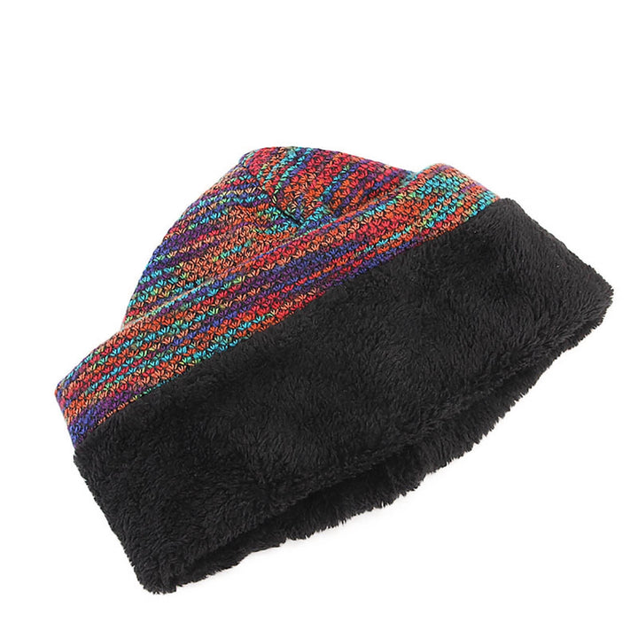 Brimless Thickened Fleece Lining Knitted Hat Unisex Winter Colorful Striped Riding Knitted Beanie Hat Image 10