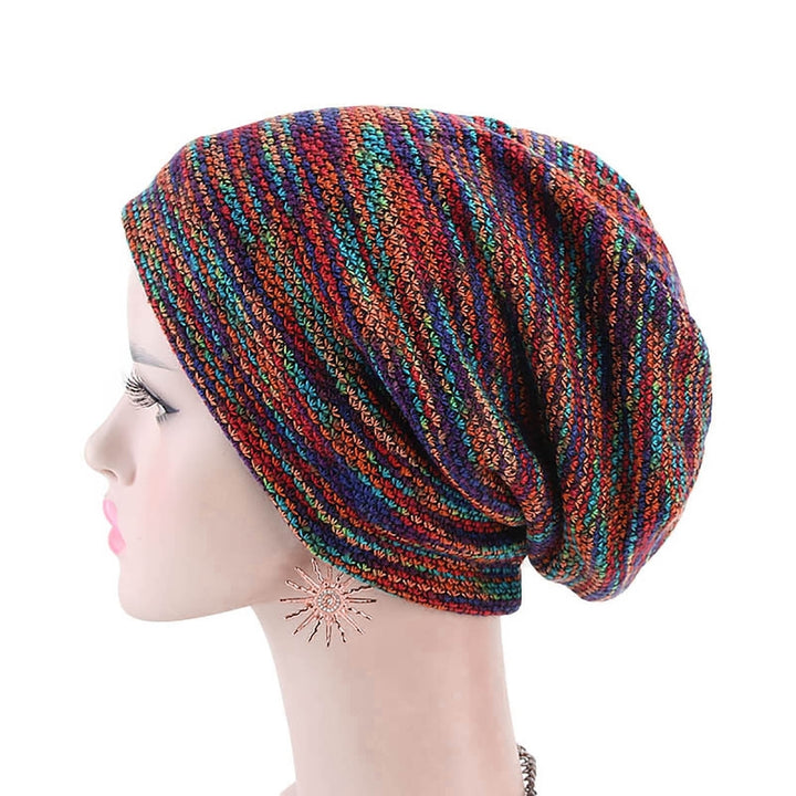 Brimless Thickened Fleece Lining Knitted Hat Unisex Winter Colorful Striped Riding Knitted Beanie Hat Image 12