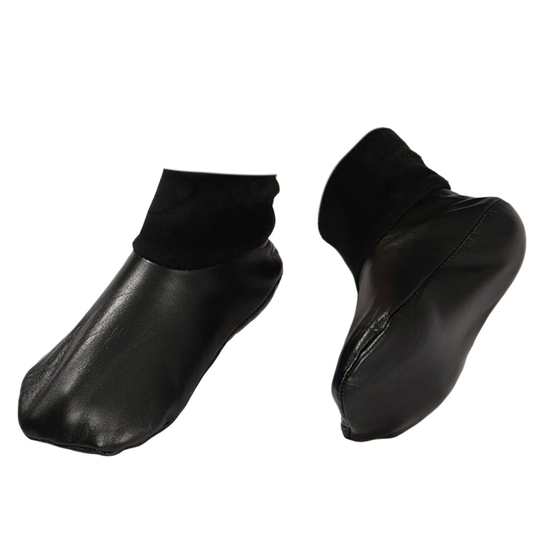 1 Pair Women Floor Socks Faux Leather Plush Thicken Zipper Soft Keep Warm Solid Color Waterproof Winter Mid Tube Socks Image 3