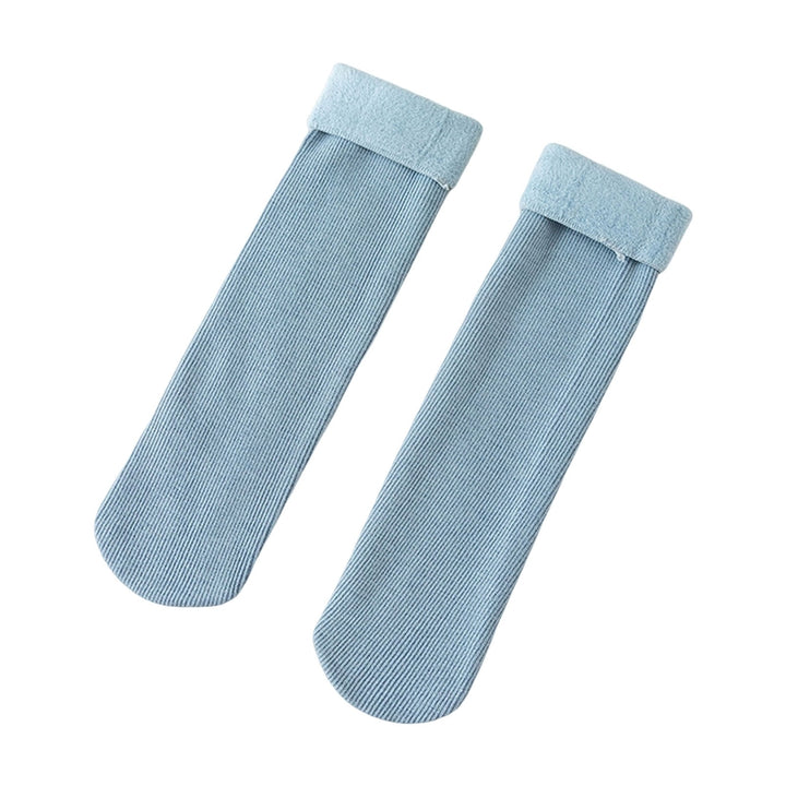 1 Pair Mid-Tube Ribbed Vibrant Colors Women Socks Winter Solid Color Thickened Fleece Lining Socks Image 3
