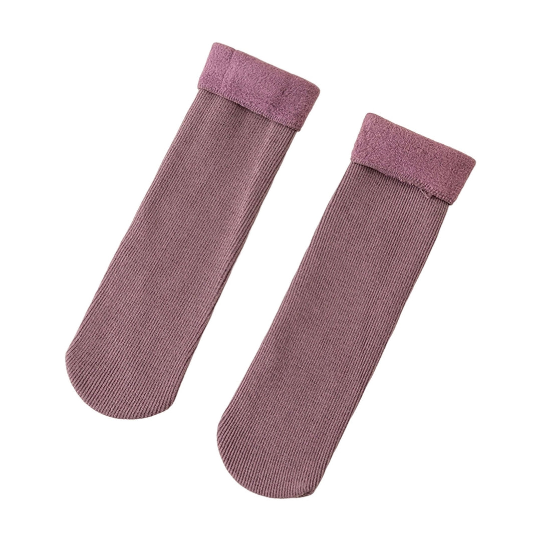 1 Pair Mid-Tube Ribbed Vibrant Colors Women Socks Winter Solid Color Thickened Fleece Lining Socks Image 4