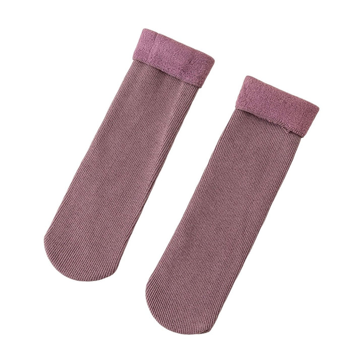 1 Pair Mid-Tube Ribbed Vibrant Colors Women Socks Winter Solid Color Thickened Fleece Lining Socks Image 1