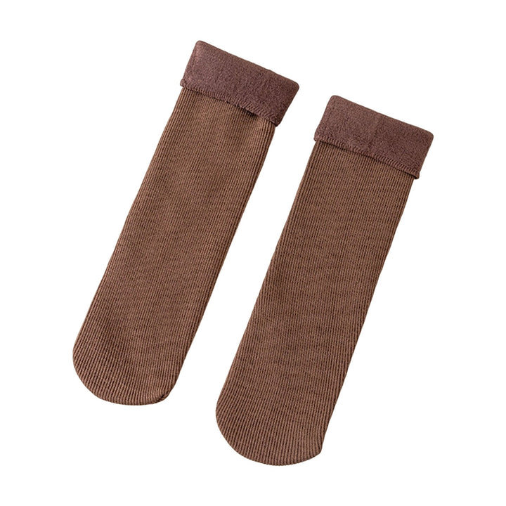1 Pair Mid-Tube Ribbed Vibrant Colors Women Socks Winter Solid Color Thickened Fleece Lining Socks Image 7