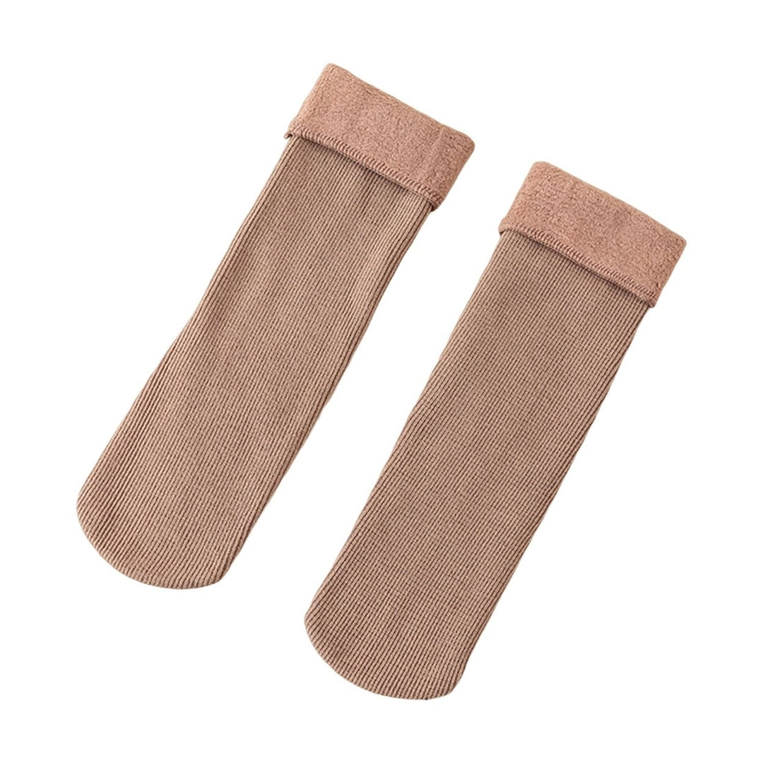 1 Pair Mid-Tube Ribbed Vibrant Colors Women Socks Winter Solid Color Thickened Fleece Lining Socks Image 1