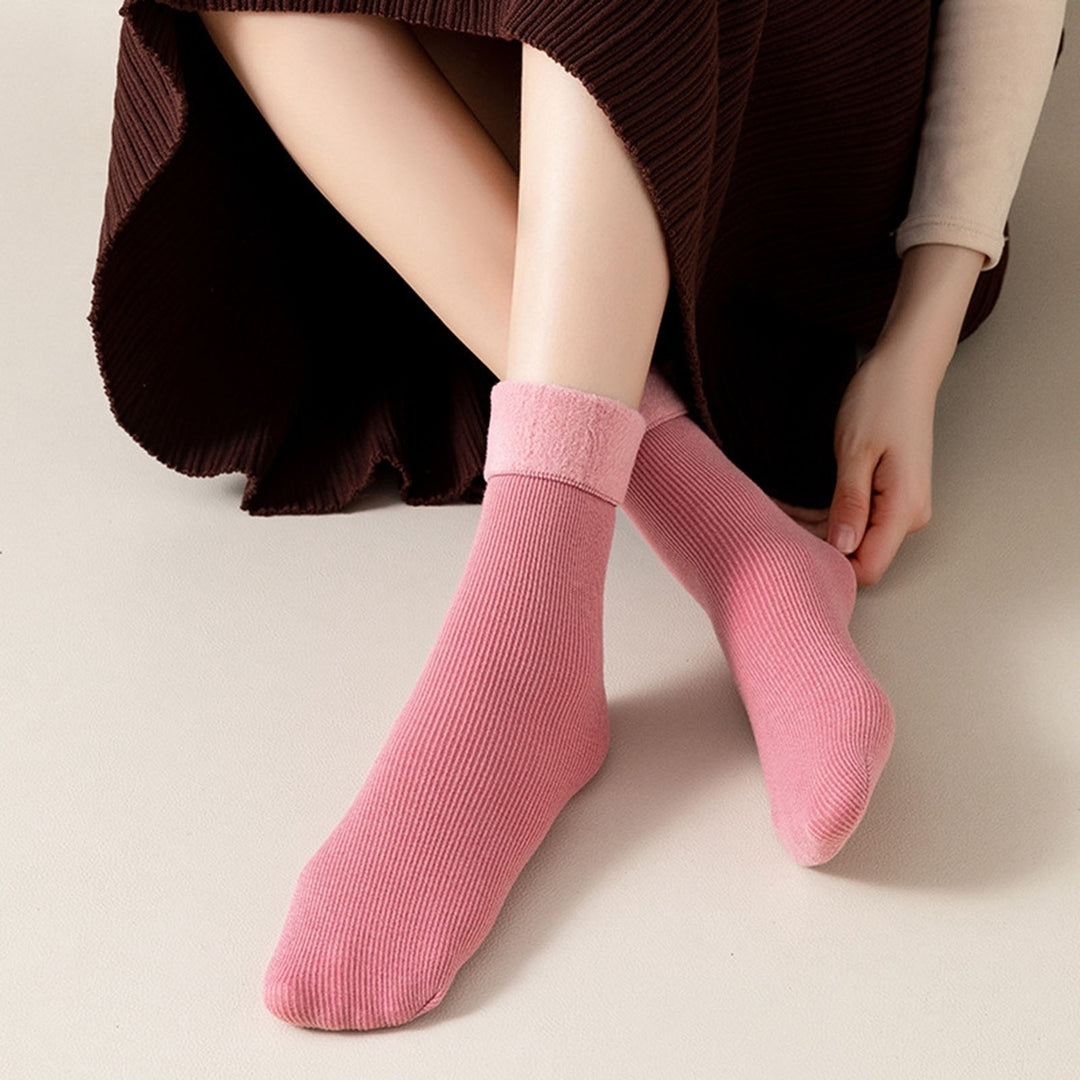 1 Pair Mid-Tube Ribbed Vibrant Colors Women Socks Winter Solid Color Thickened Fleece Lining Socks Image 12