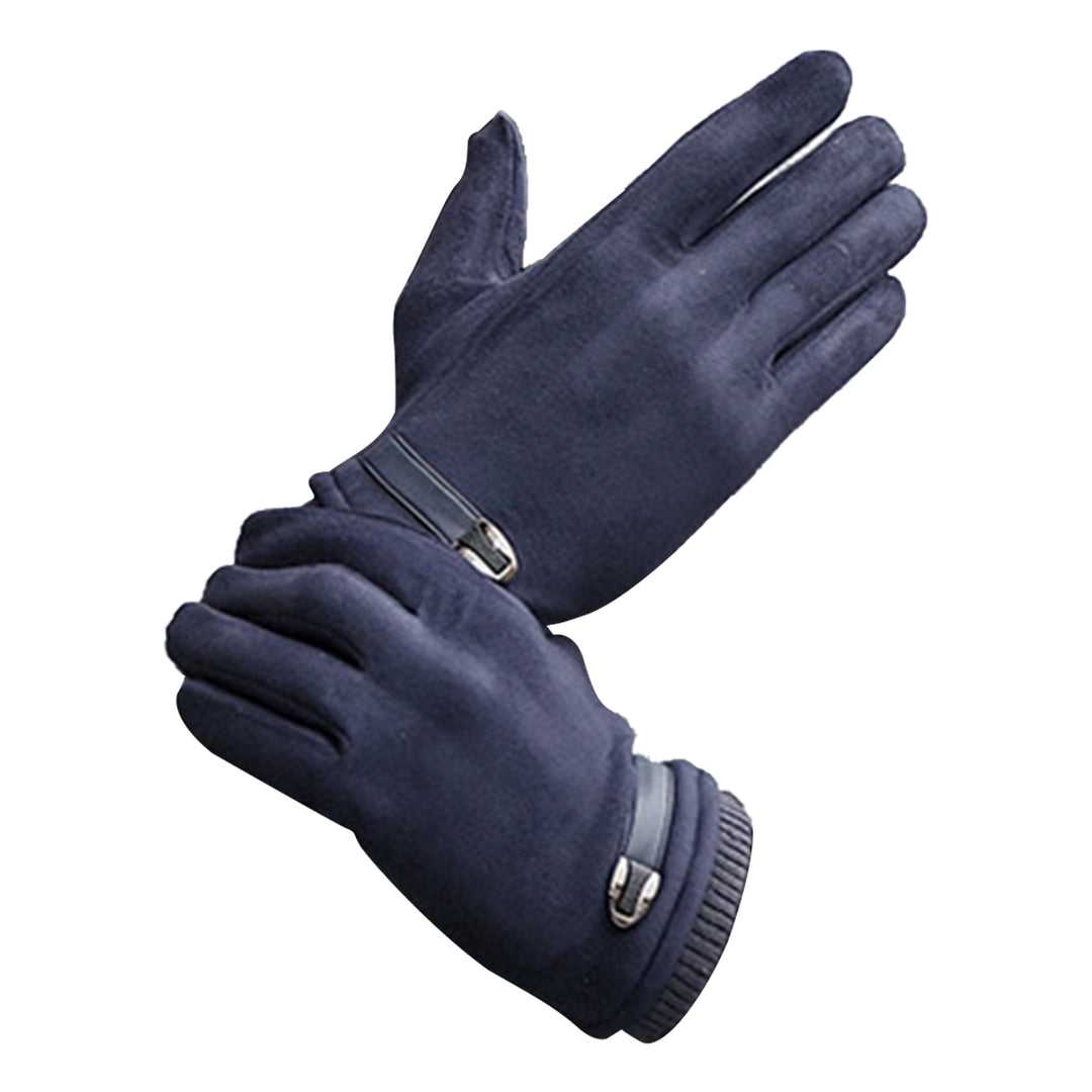 1 Pair Motorcycle Gloves Thicken Solid Color Full Fingers Anti-slip One Size Cold-proof Elastic Wrist Touch Screen Men Image 4